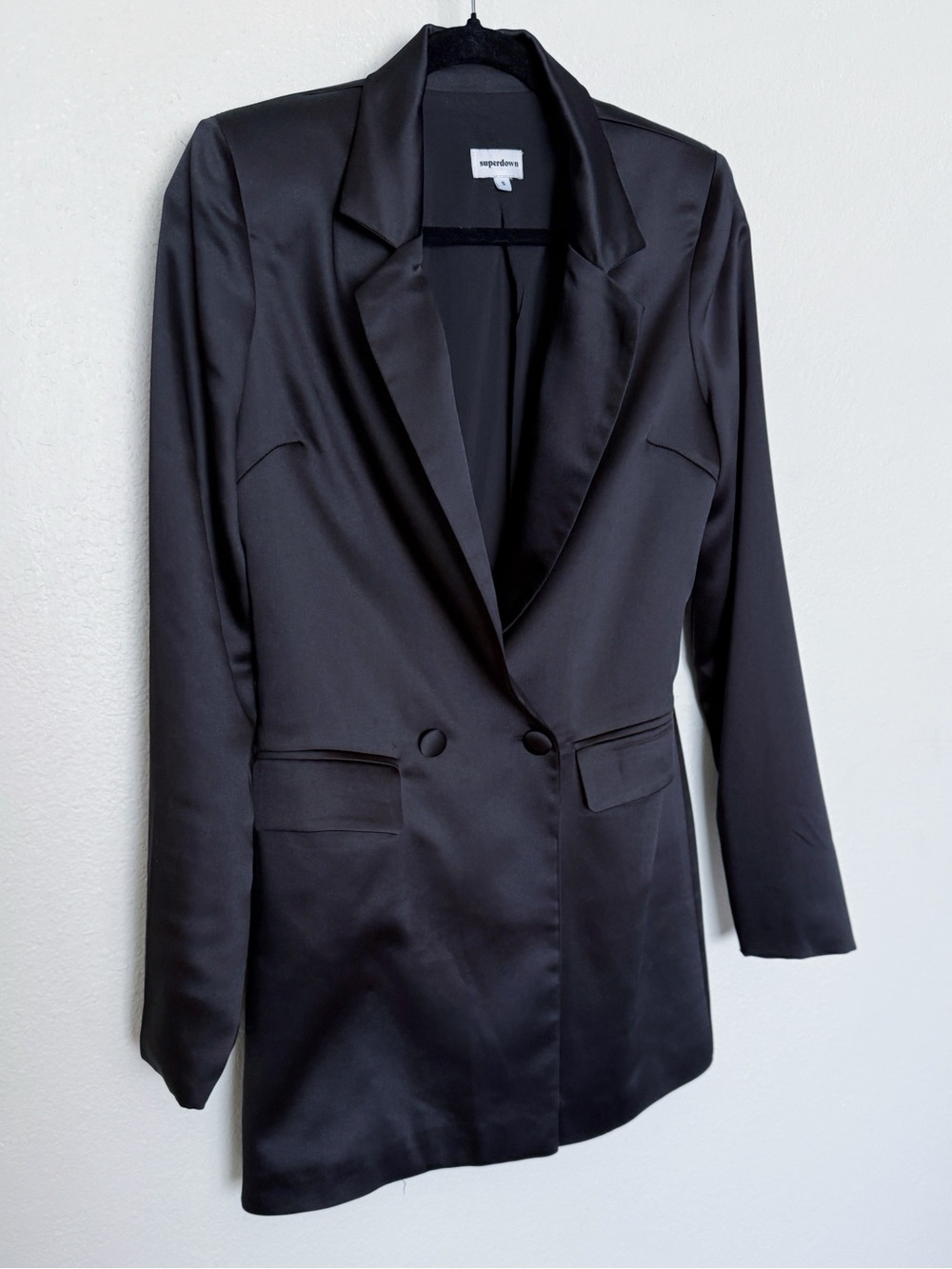 Superdown Miley Blazer Dress Satin Tuxedo Mini Black S - Picture 5 of 12